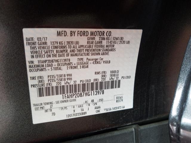 Photo 9 VIN: 1FAHP2D87HG113978 - FORD TAURUS SE 