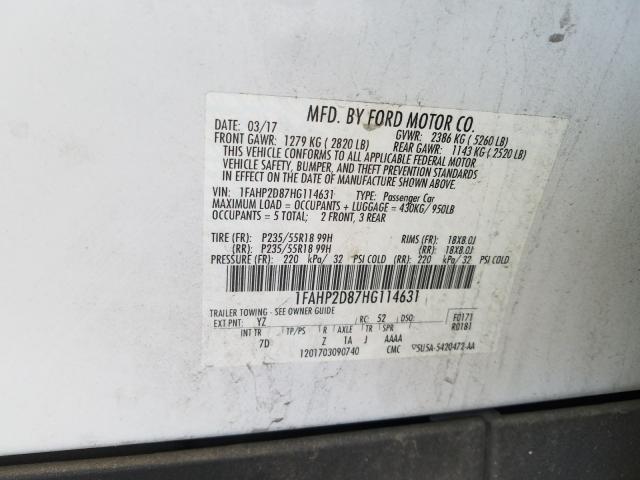 Photo 9 VIN: 1FAHP2D87HG114631 - FORD TAURUS SE 