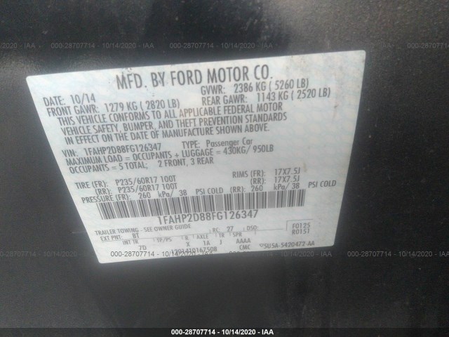 Photo 8 VIN: 1FAHP2D88FG126347 - FORD TAURUS 