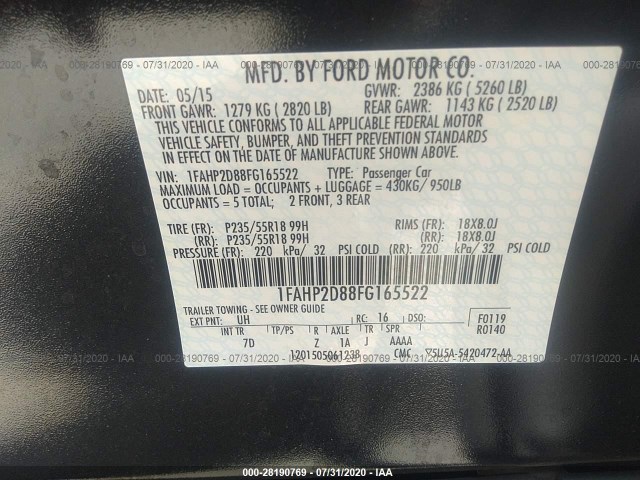 Photo 8 VIN: 1FAHP2D88FG165522 - FORD TAURUS 