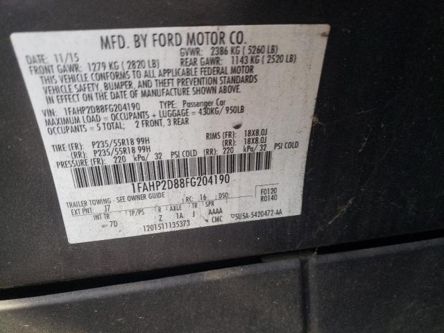 Photo 9 VIN: 1FAHP2D88FG204190 - FORD TAURUS SE 