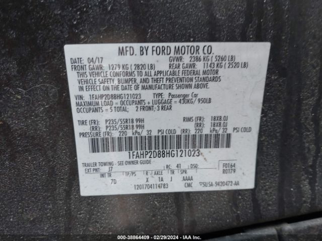 Photo 8 VIN: 1FAHP2D88HG121023 - FORD TAURUS 