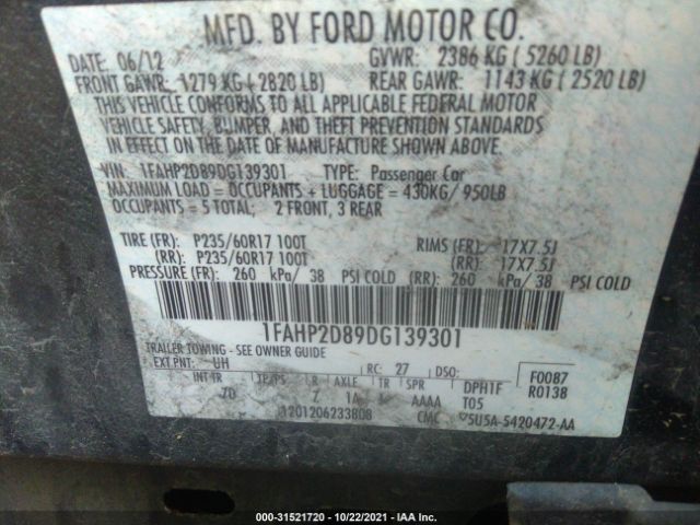 Photo 8 VIN: 1FAHP2D89DG139301 - FORD TAURUS 