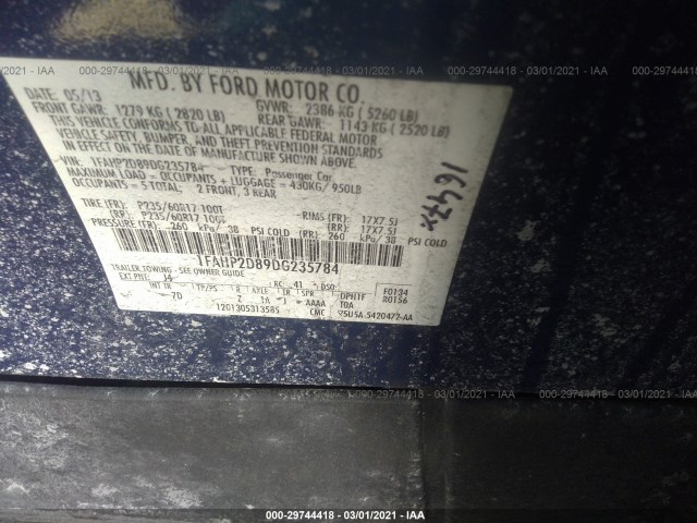 Photo 8 VIN: 1FAHP2D89DG235784 - FORD TAURUS 