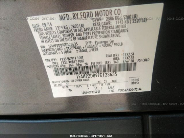 Photo 8 VIN: 1FAHP2D89FG123635 - FORD TAURUS 