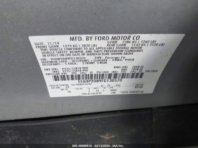 Photo 8 VIN: 1FAHP2D89FG130570 - FORD TAURUS 