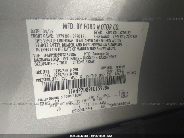 Photo 8 VIN: 1FAHP2D89FG159986 - FORD TAURUS 