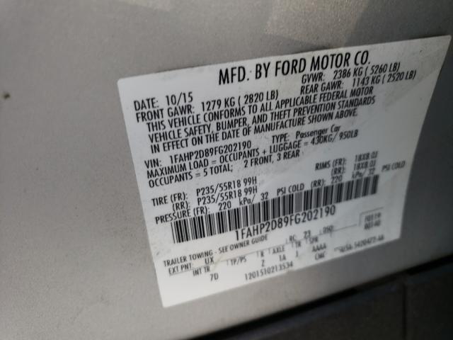 Photo 9 VIN: 1FAHP2D89FG202190 - FORD TAURUS SE 