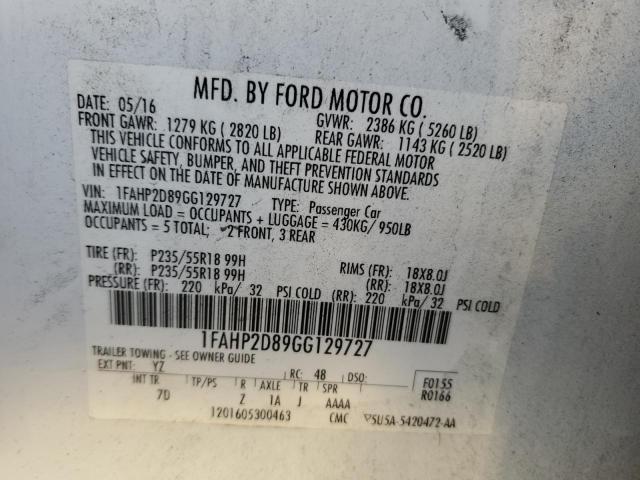 Photo 11 VIN: 1FAHP2D89GG129727 - FORD TAURUS SE 