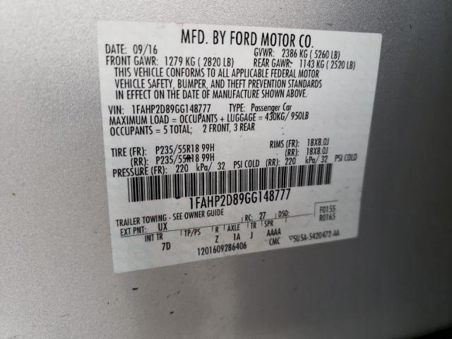 Photo 9 VIN: 1FAHP2D89GG148777 - FORD TAURUS SE 