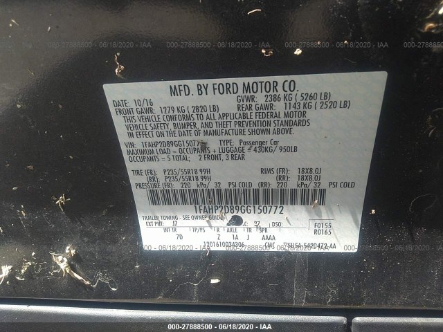 Photo 8 VIN: 1FAHP2D89GG150772 - FORD TAURUS 