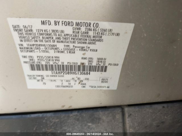 Photo 8 VIN: 1FAHP2D89HG130684 - FORD TAURUS 