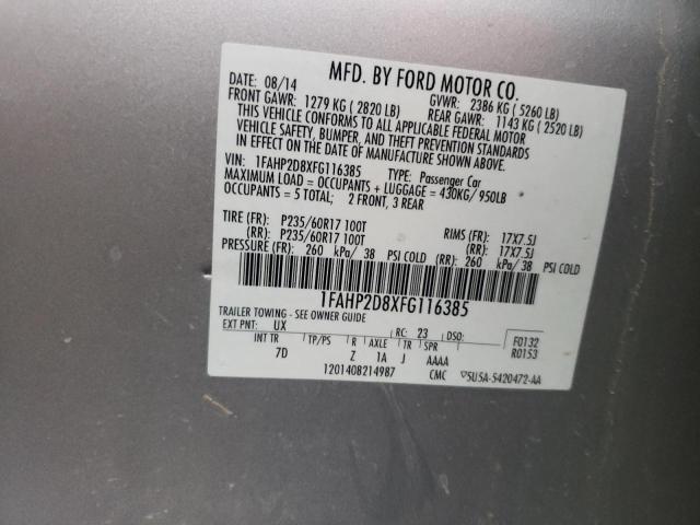 Photo 9 VIN: 1FAHP2D8XFG116385 - FORD TAURUS SE 