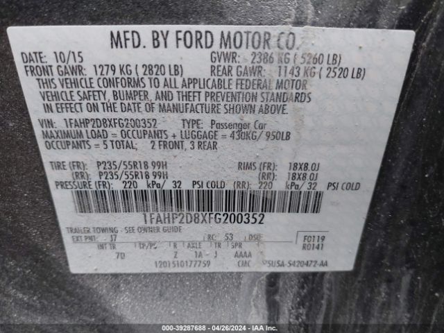 Photo 8 VIN: 1FAHP2D8XFG200352 - FORD TAURUS 