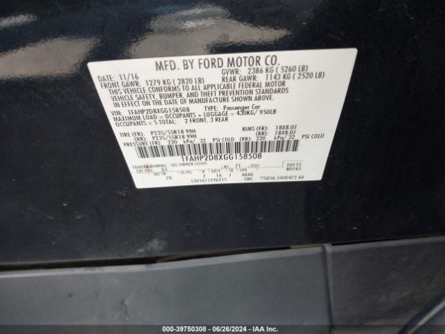 Photo 8 VIN: 1FAHP2D8XGG158508 - FORD TAURUS 