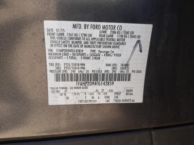 Photo 9 VIN: 1FAHP2D94FG142859 - FORD TAURUS SE 