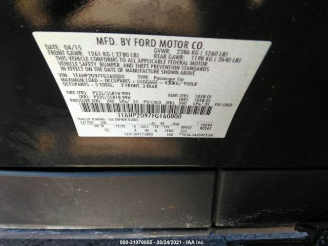 Photo 8 VIN: 1FAHP2D97FG160000 - FORD TAURUS 