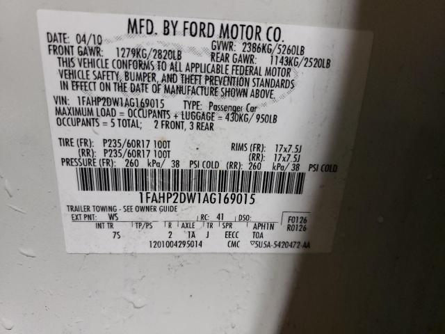 Photo 11 VIN: 1FAHP2DW1AG169015 - FORD TAURUS SE 