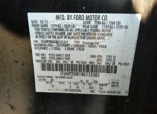 Photo 8 VIN: 1FAHP2DW1BG155505 - FORD TAURUS 