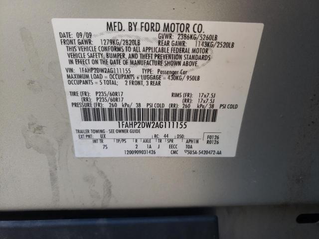 Photo 9 VIN: 1FAHP2DW2AG111155 - FORD TAURUS SE 