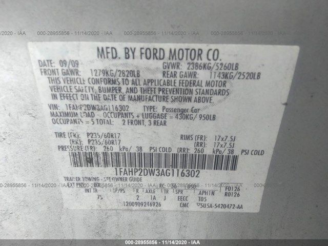 Photo 8 VIN: 1FAHP2DW3AG116302 - FORD TAURUS 