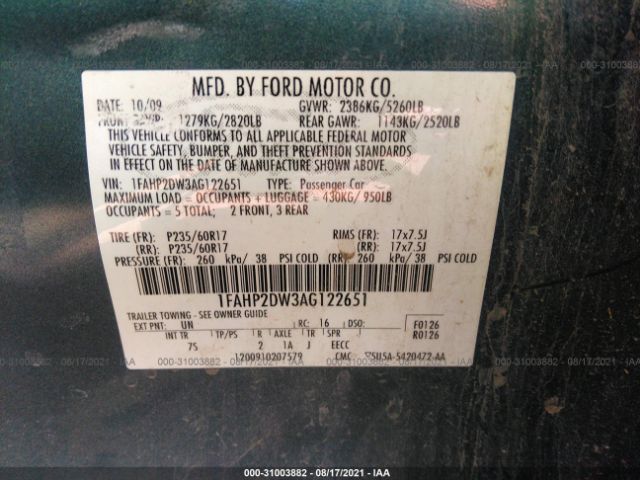 Photo 8 VIN: 1FAHP2DW3AG122651 - FORD TAURUS 