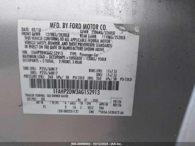 Photo 8 VIN: 1FAHP2DW3AG152913 - FORD TAURUS 