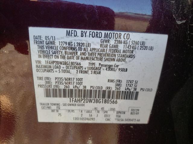 Photo 9 VIN: 1FAHP2DW3BG180566 - FORD TAURUS SE 