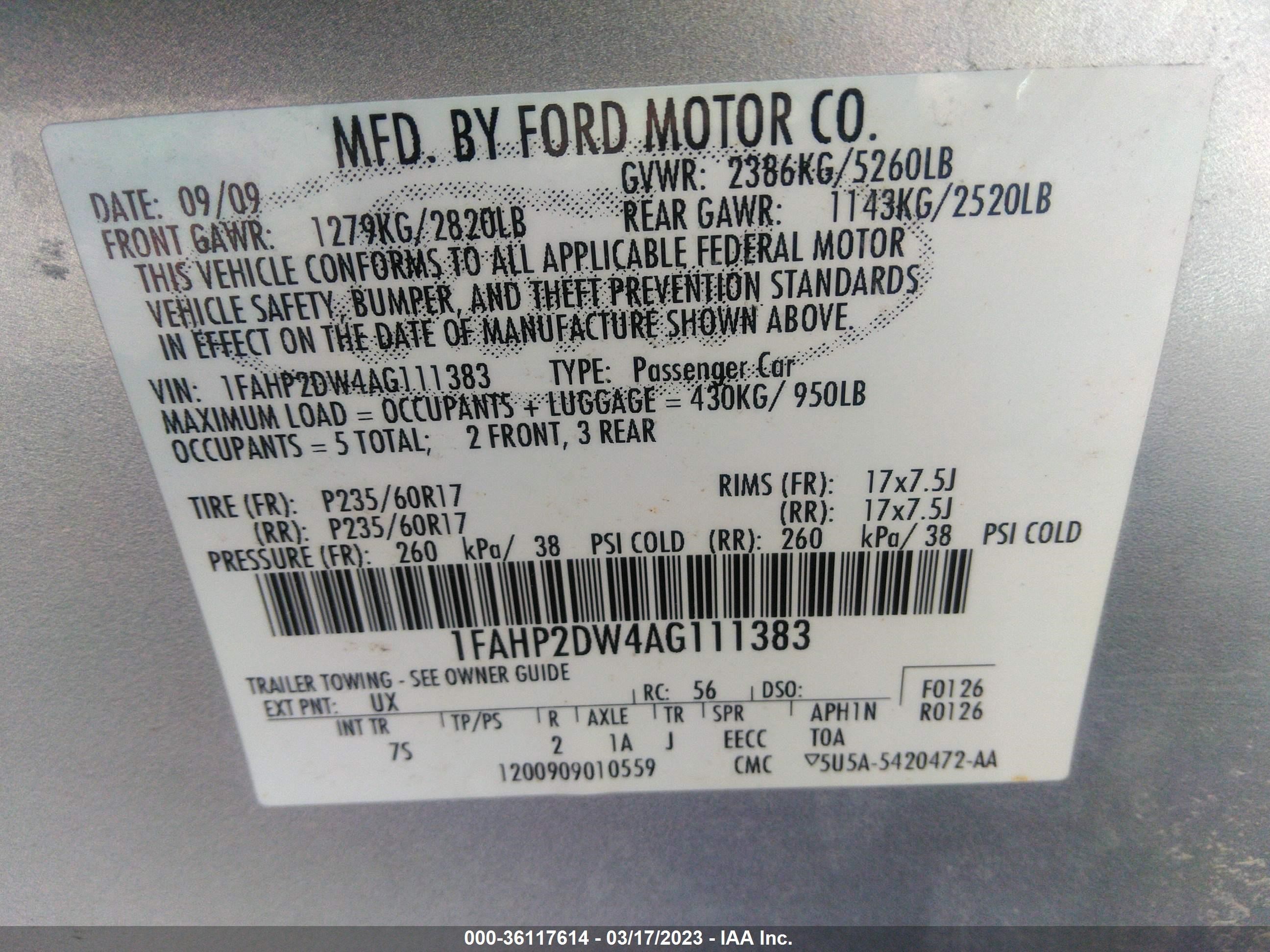 Photo 8 VIN: 1FAHP2DW4AG111383 - FORD TAURUS 