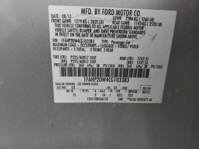 Photo 12 VIN: 1FAHP2DW4CG103383 - FORD TAURUS SE 