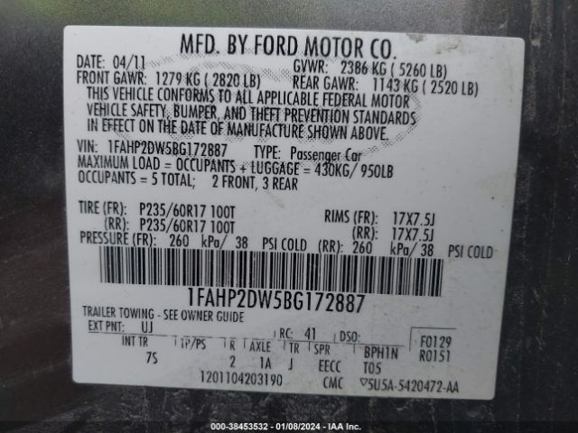 Photo 8 VIN: 1FAHP2DW5BG172887 - FORD TAURUS 