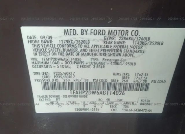 Photo 8 VIN: 1FAHP2DW6AG114026 - FORD TAURUS 