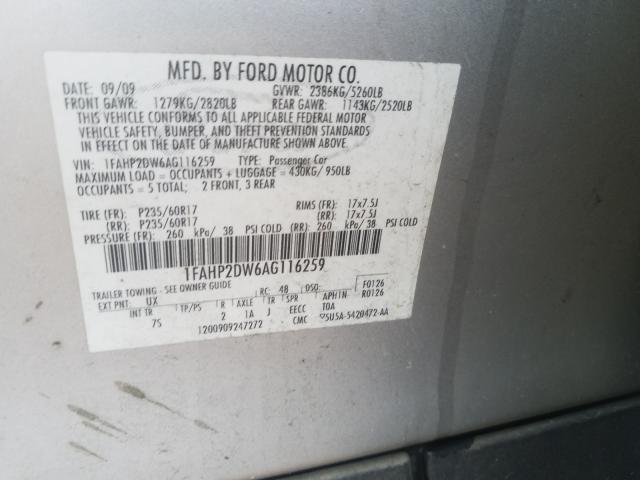 Photo 9 VIN: 1FAHP2DW6AG116259 - FORD TAURUS SE 