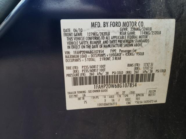 Photo 9 VIN: 1FAHP2DW6BG107854 - FORD TAURUS SE 