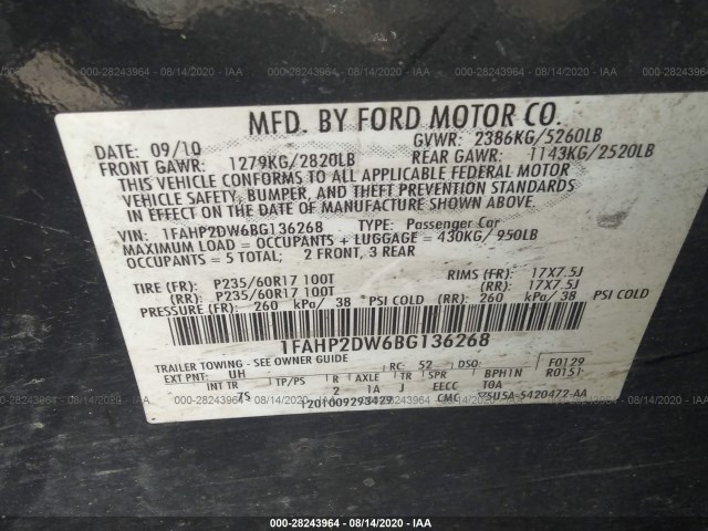 Photo 8 VIN: 1FAHP2DW6BG136268 - FORD TAURUS 