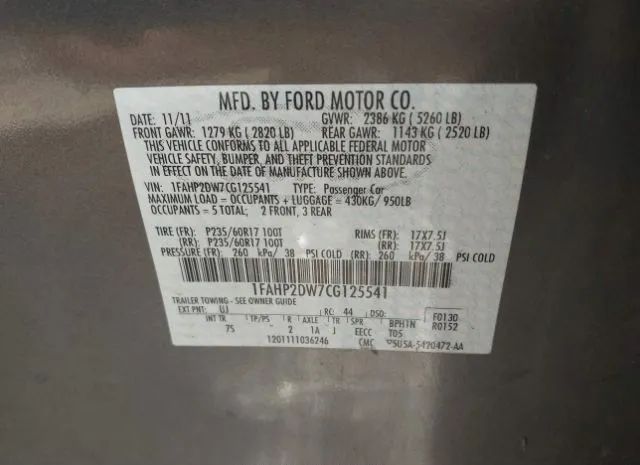 Photo 8 VIN: 1FAHP2DW7CG125541 - FORD TAURUS 