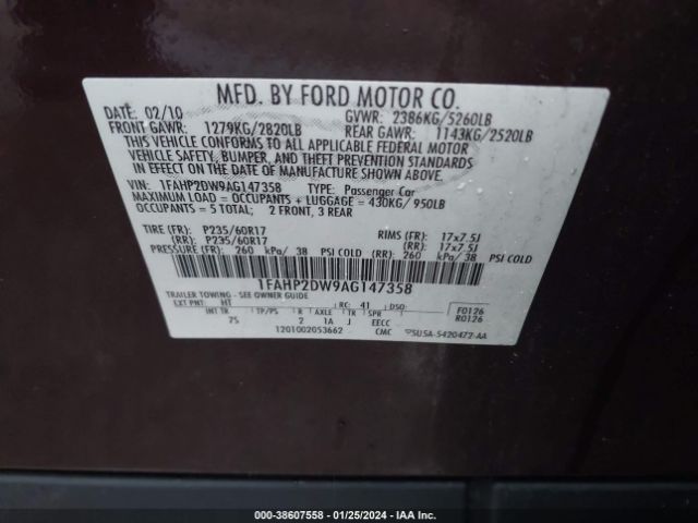 Photo 8 VIN: 1FAHP2DW9AG147358 - FORD TAURUS 