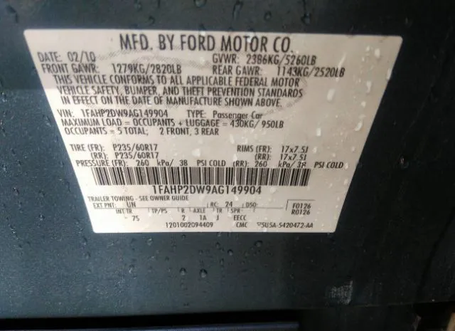 Photo 8 VIN: 1FAHP2DW9AG149904 - FORD TAURUS 