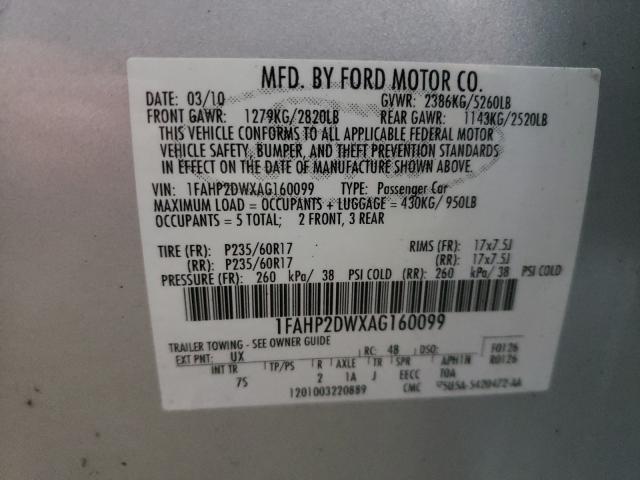 Photo 9 VIN: 1FAHP2DWXAG160099 - FORD TAURUS SE 