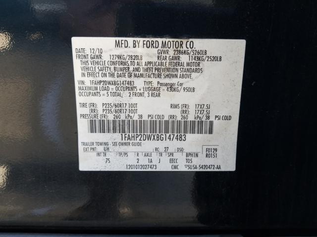 Photo 9 VIN: 1FAHP2DWXBG147483 - FORD TAURUS SE 