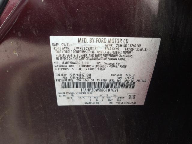 Photo 9 VIN: 1FAHP2DWXBG181021 - FORD TAURUS SE 