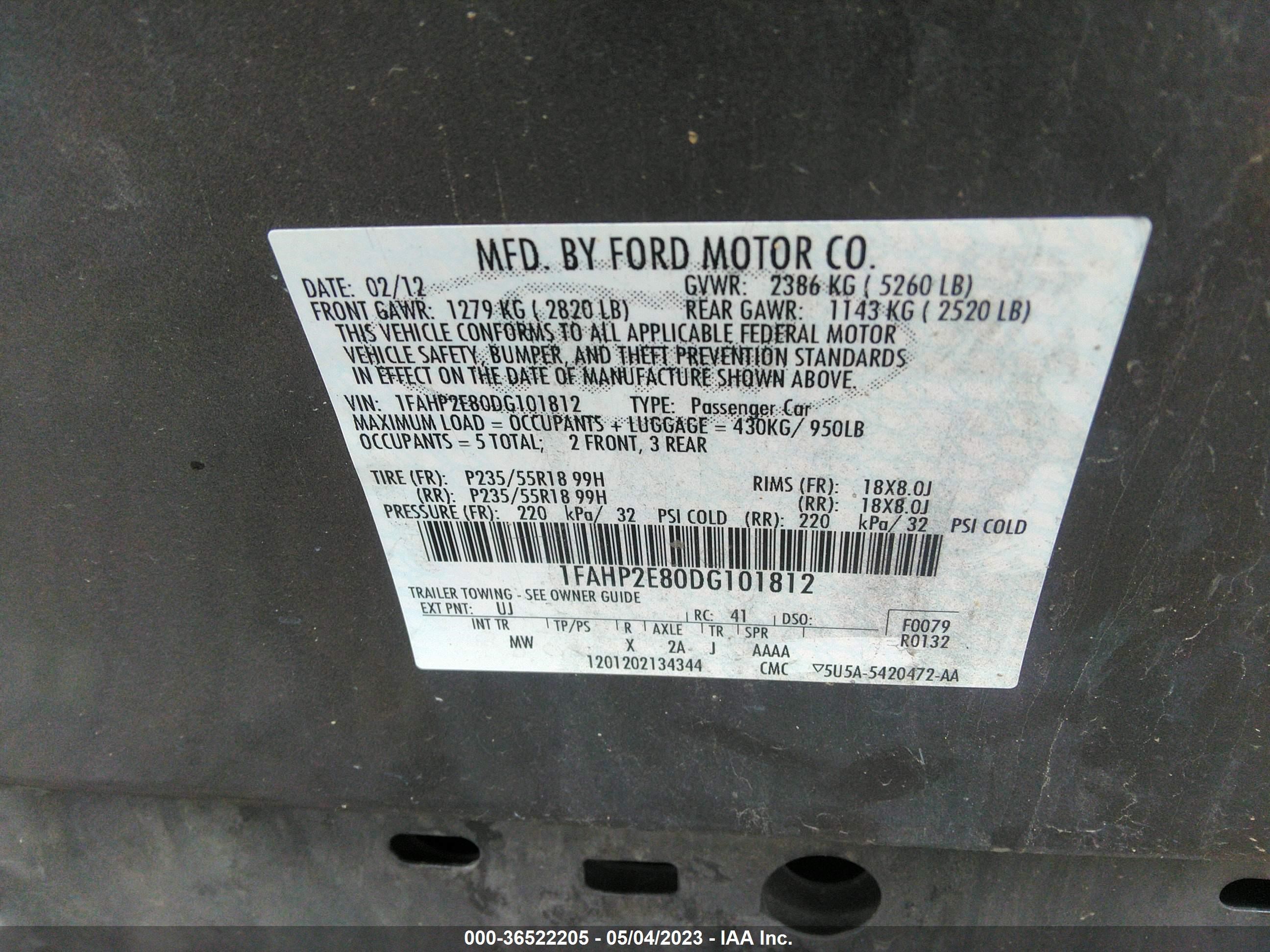 Photo 9 VIN: 1FAHP2E80DG101812 - FORD TAURUS 