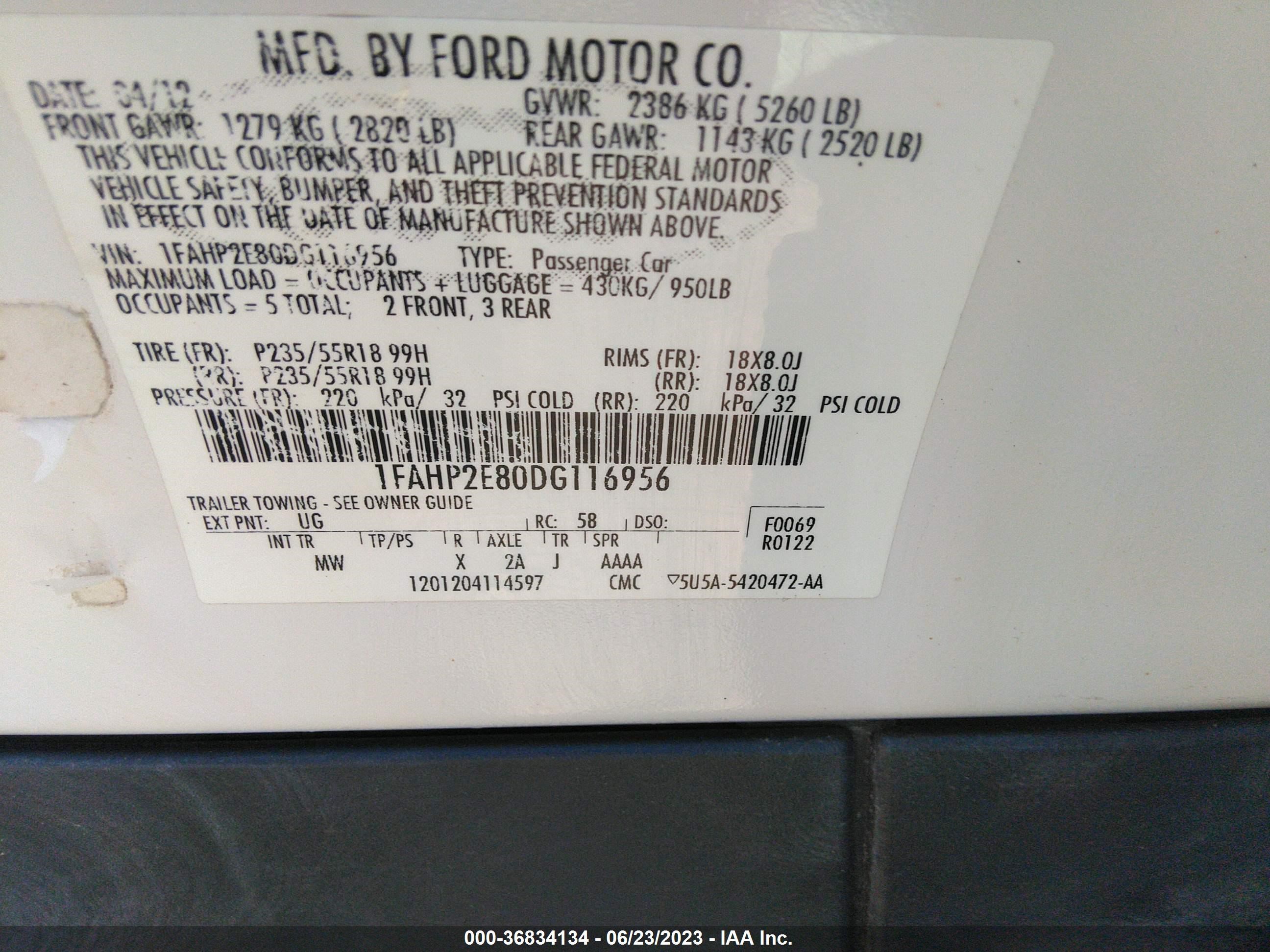 Photo 8 VIN: 1FAHP2E80DG116956 - FORD TAURUS 