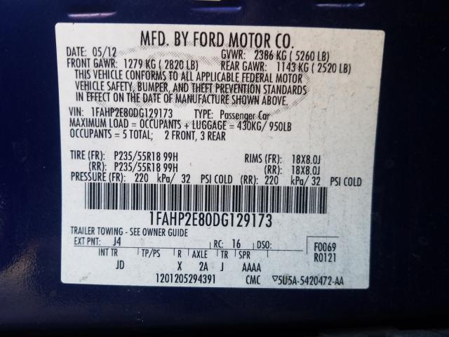 Photo 9 VIN: 1FAHP2E80DG129173 - FORD TAURUS SEL 