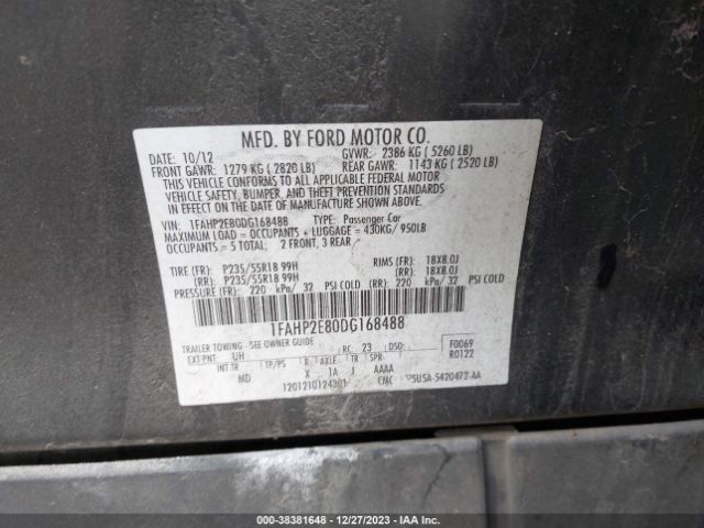 Photo 8 VIN: 1FAHP2E80DG168488 - FORD TAURUS 