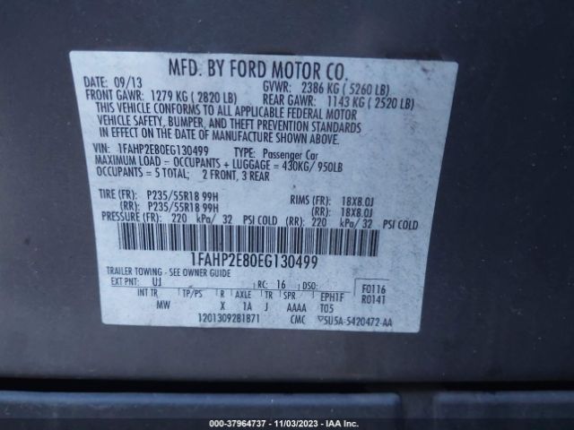 Photo 8 VIN: 1FAHP2E80EG130499 - FORD TAURUS 