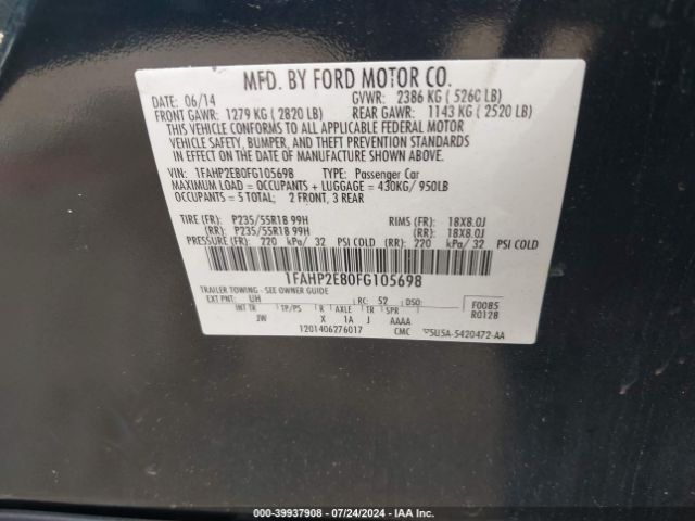 Photo 8 VIN: 1FAHP2E80FG105698 - FORD TAURUS 