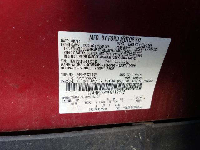 Photo 9 VIN: 1FAHP2E80FG112442 - FORD TAURUS SEL 