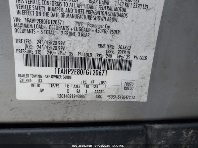 Photo 8 VIN: 1FAHP2E80FG120671 - FORD TAURUS 