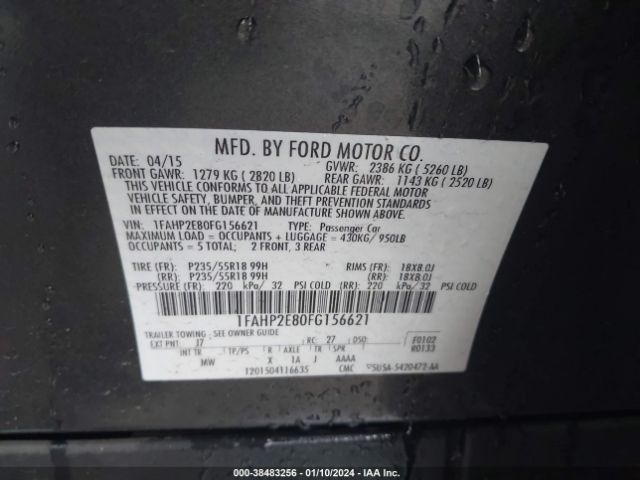 Photo 8 VIN: 1FAHP2E80FG156621 - FORD TAURUS 